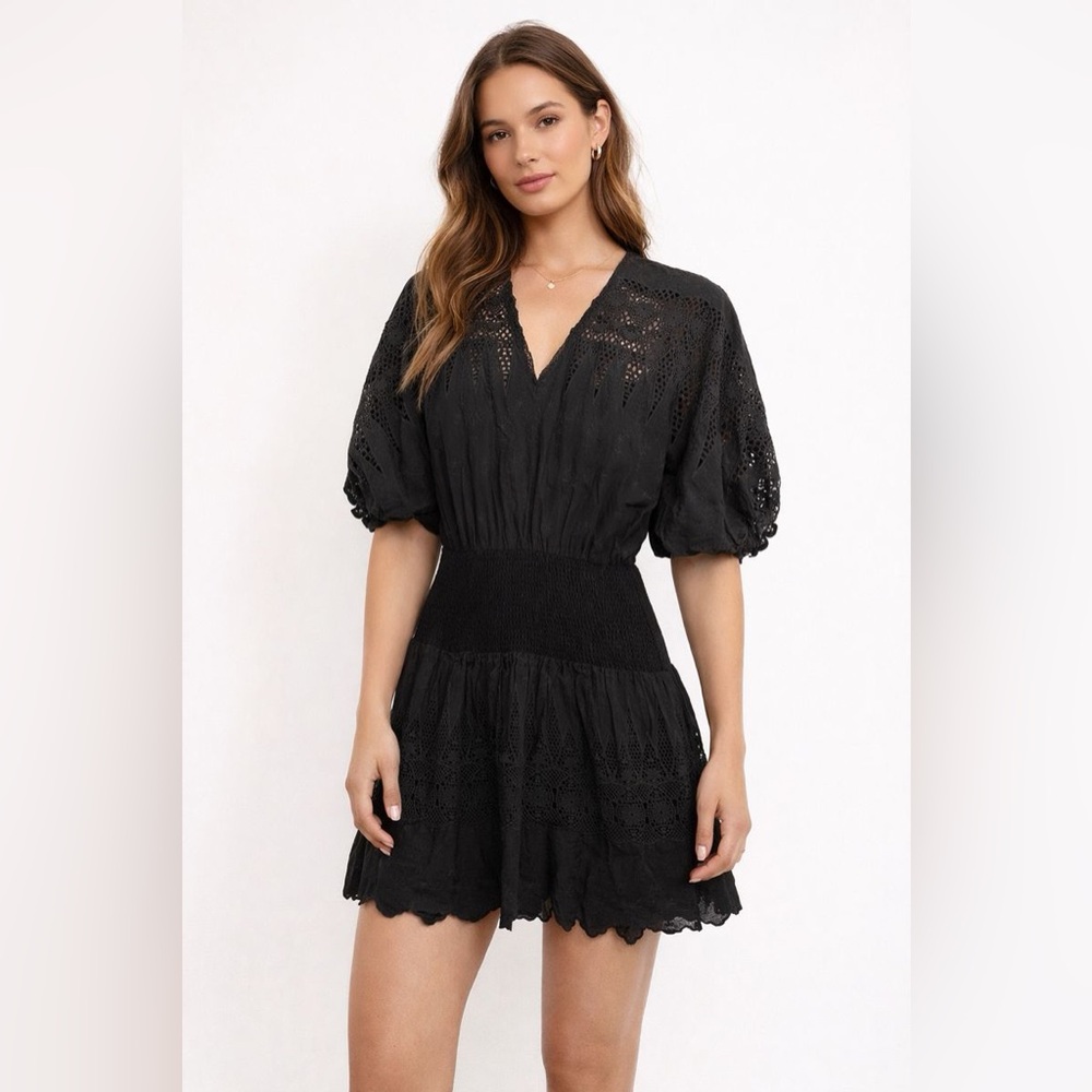 Ulla Johnson Barneys New York Drop Waist Dress • Black Lace Detail Women’s Sz 2